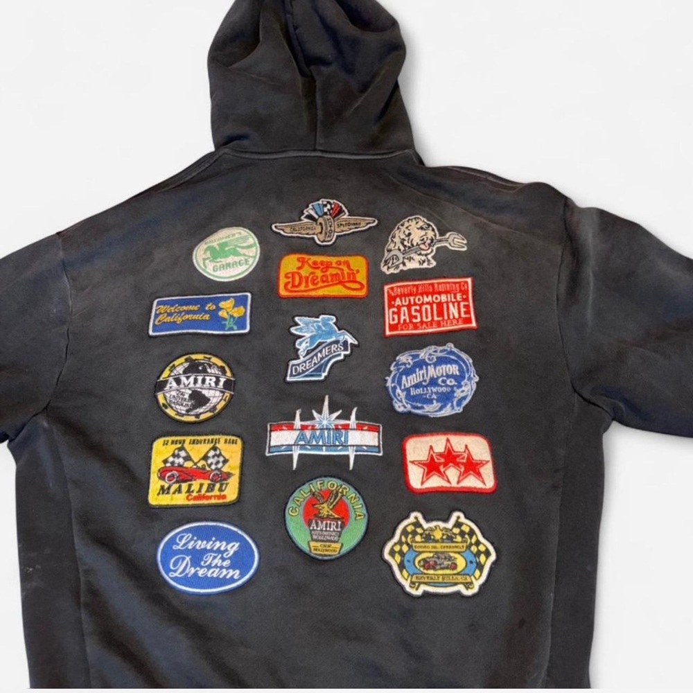 AMIRI Black Zip Up Sweater with Colorful Patches